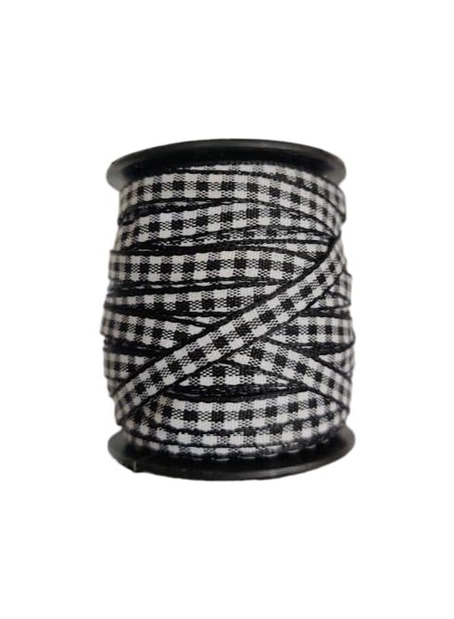 Finesse Polyster Checked Ribbon Decoration, Gift Wrapping, Multi-Purpose Use (Black, Size : 0.25 Inch, 45 Meters)